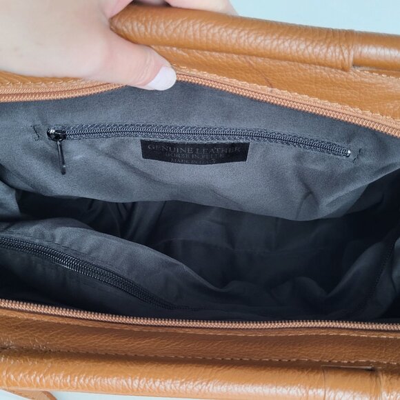 Vintage Italian Genuine Leather Structured Tote I Tan Brown I Made in Italy - Picture 9 of 9